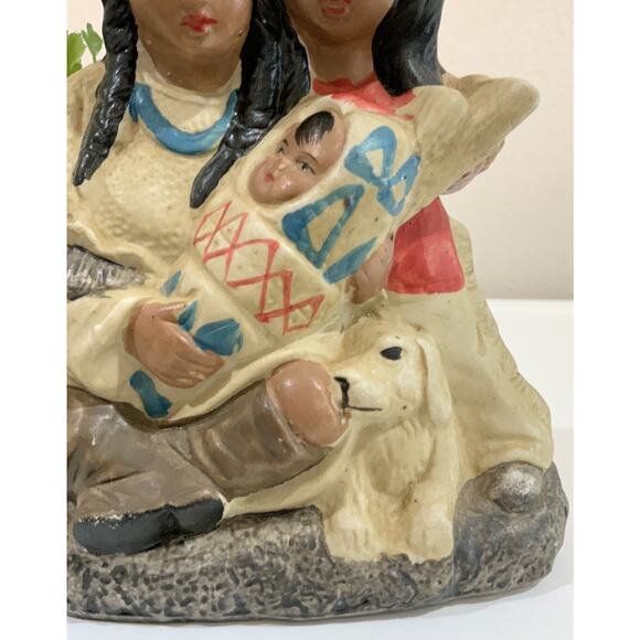 Vtg Native American Indian Woman Man Papoose Dog Ceramic Figurine Statue ￼ - Picture 5 of 9